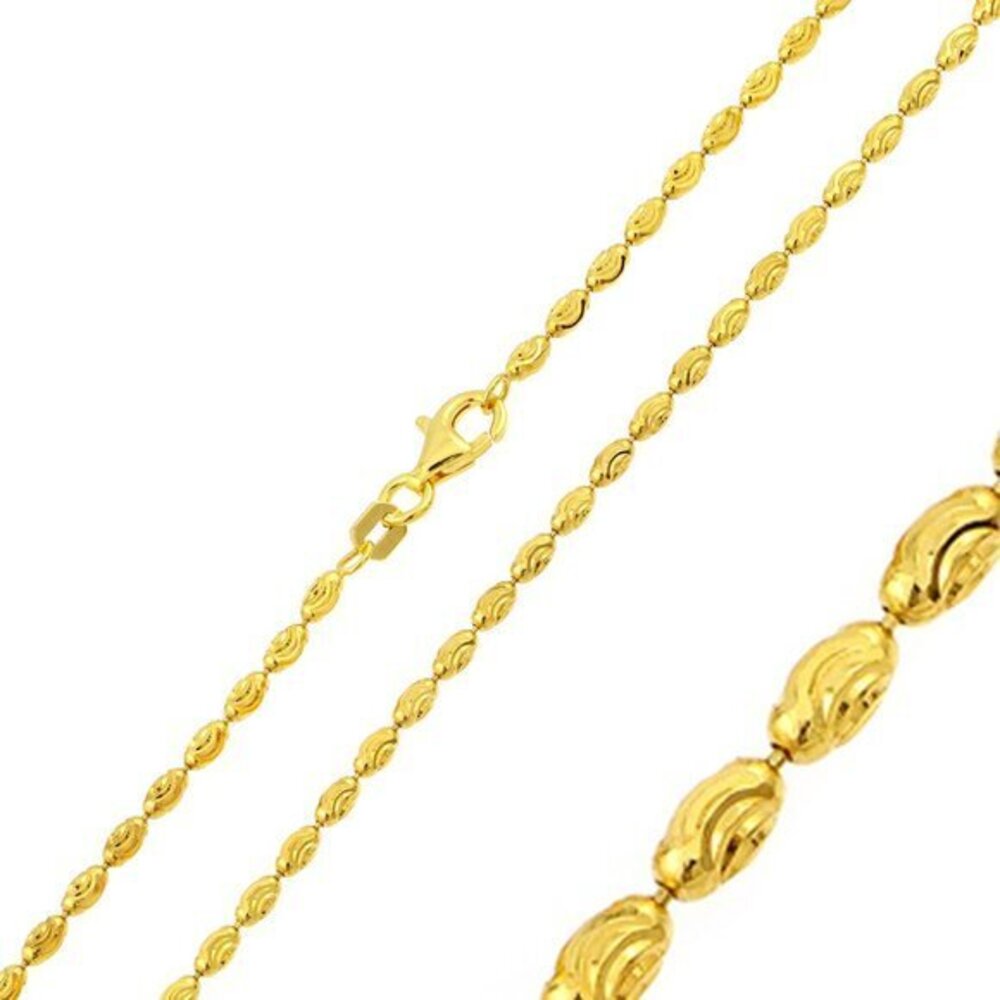 Sterling Silver 925 Gold Plated Oval Curved DC Bead 18" Chain